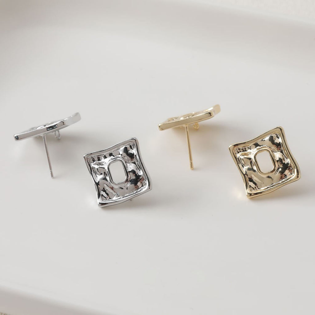 Pendientes con pasador cuadrado irregular y aro, pavé de circonitas, oro de 14 quilates, pasador de plata S925 sin níquel, fornitura hipoalergénica GZ243