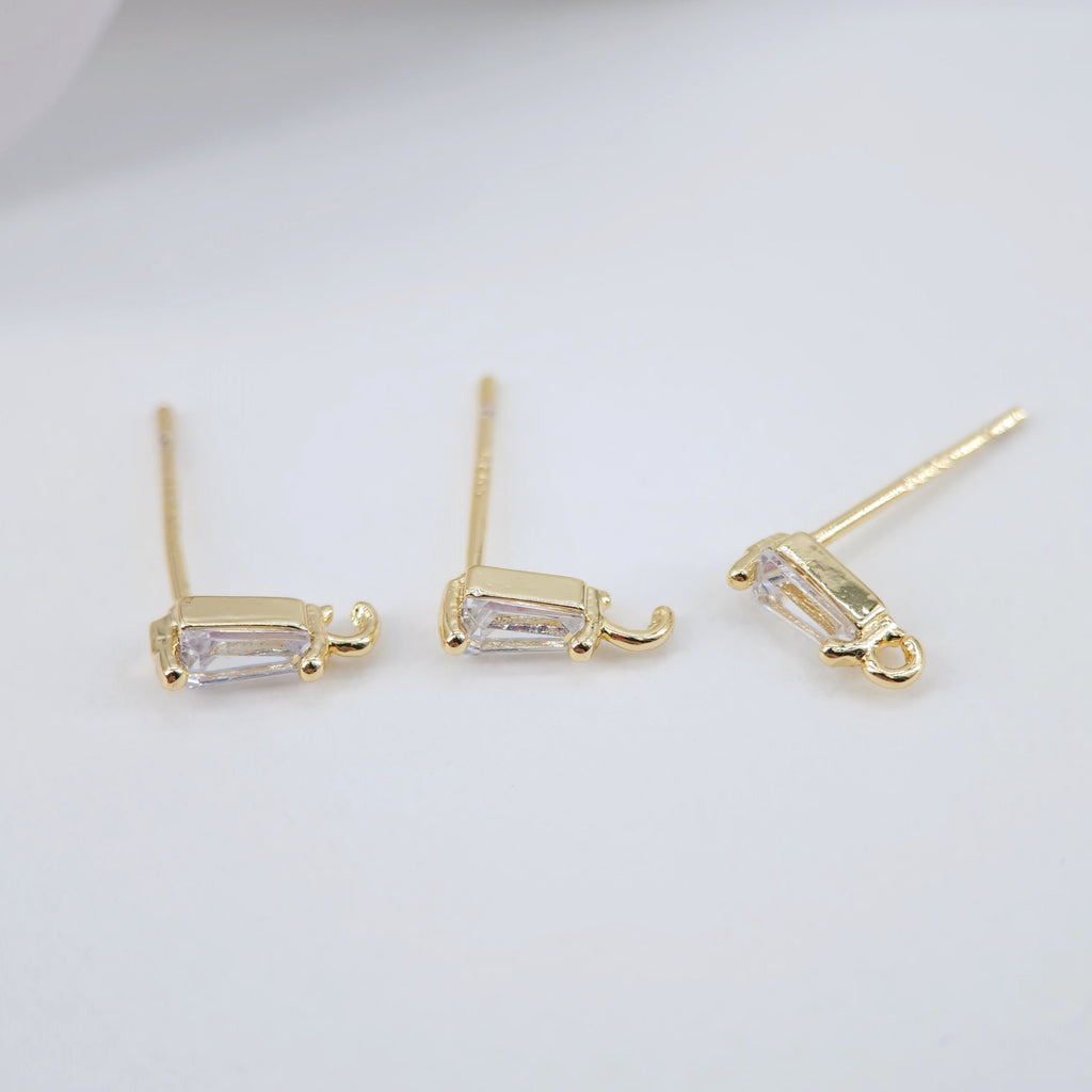 أقراط مستطيلة أنيقة مرصعة بالزركونيا المكعبة، مطلية بالذهب مع حلقة، أدوات يدوية للعثور على الأقراط، لوازم صنع الأقراط بنفسك D0040