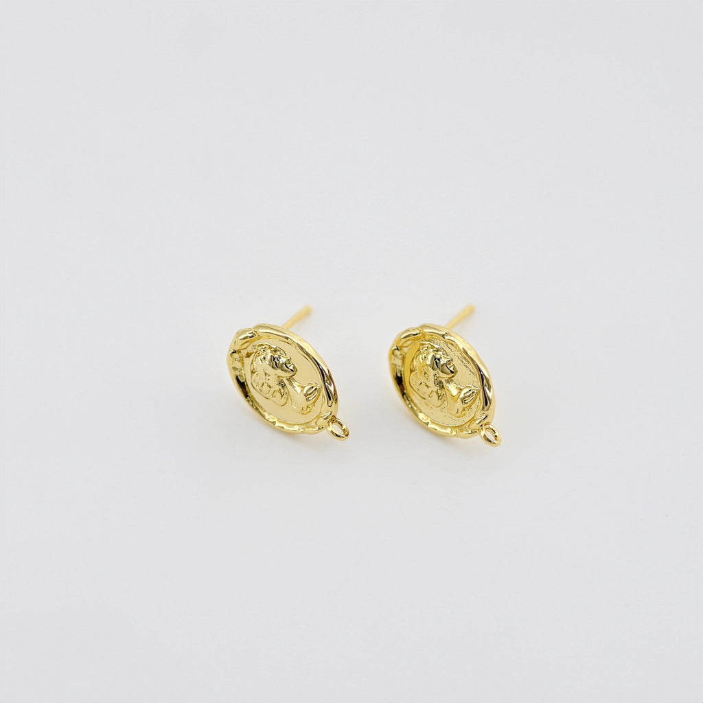 18K Gold Oval Shape Post With Loop, Portrait Post, Maria Post Earring, S925 Silver Pin Nickel Free, Hypoallergenic Earring Findings D0434