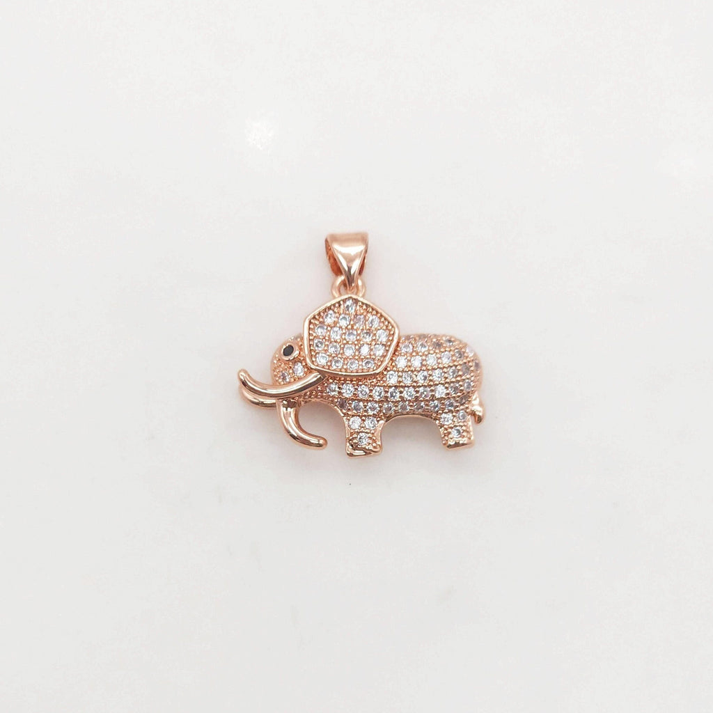 3D Elephant Pave CZ Pendant, 18K Gold Plated Brass Animal Charm, Bracelet Necklace Making Charm, Jewelry Findings S20372