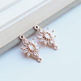 2pcs Flower Connector Charm, Cubic Zircon Crystal Flower Pendant, Real Gold Plated Brass Earring Charms, Jewelry Findings JY059-F073