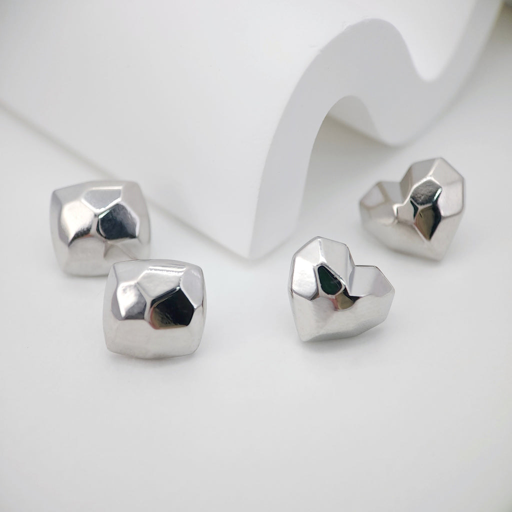 10pcs Square Heart Earring Post, S925 Silver Pin Nickel Free Earrings, Diamond cut Square Shape Ear Stud with Loop ZX096