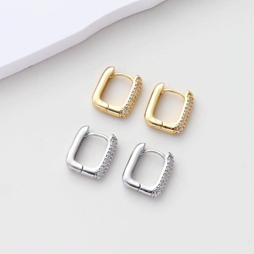 U Shape Earring Hoops, Gold Plated Huggie Hoops Earring, CZ Pave, Ear Hoops, DIY Earring  Finding, Handmade Earring Supplies S1401