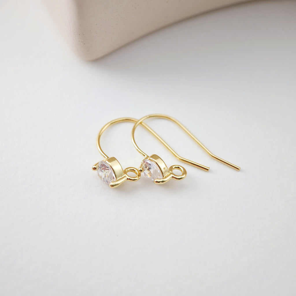 Alambres para pendientes chapados en oro de 18 quilates, ganchos redondos con pavé cúbico, sin níquel, ganchos para pez, alambres para bisutería D0170