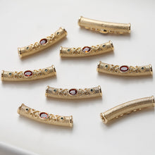 Load image into Gallery viewer, Vintage Curved Spacer Beads, Zircon Curved Tube Beads, 14K Gold/Silver Plated, Bracelet and Necklace Making， Jewelry Findings SC027