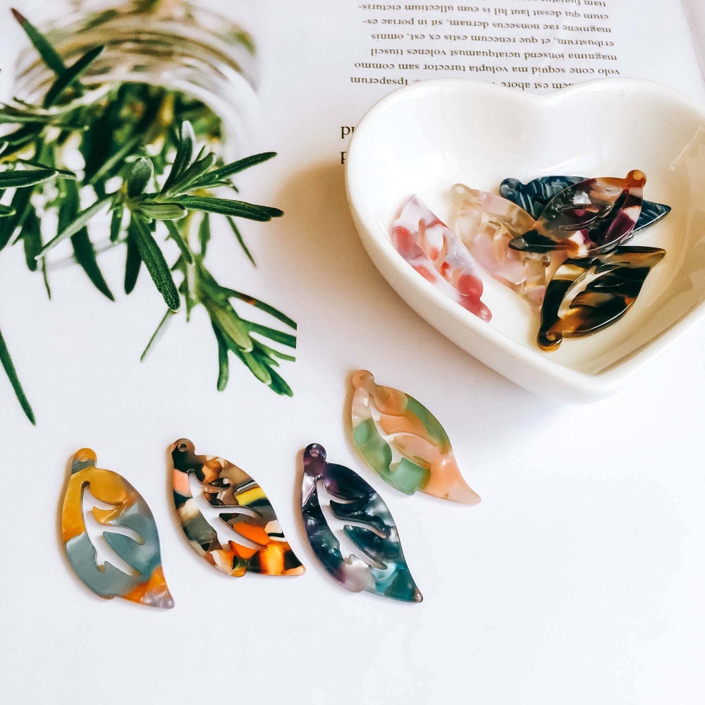 10PCS Leave Pendant, Acetic Acid, Acetate Leaf Pendant, 10 Colors You Choose, Leaf Charm, Earring Finding MY114