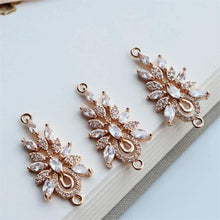Load image into Gallery viewer, 5pcs Flower Connector Charm, Cubic Zircon Crystal Flower Pendant, Real Gold Plated Brass Earring Charms, Jewelry Findings JY049-F177