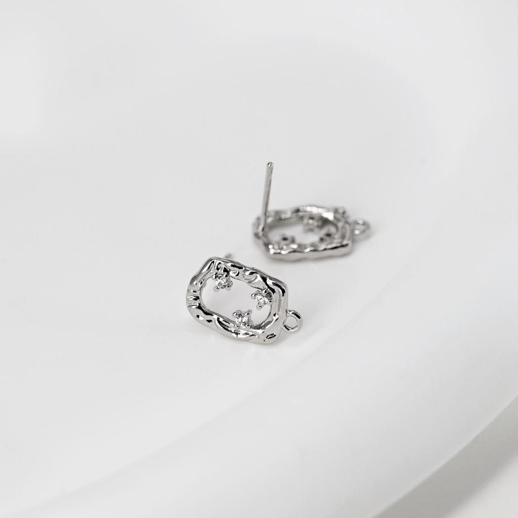 Rectangular CZ Earring Post With Loops, S925 Silver Pin Nickel Free Post, 18K gold Plated, Hypoallergenic Earring Findings D0433