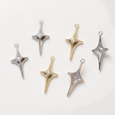 North Star Charms,  Crystal Cubic Pave Star Pendant, 18K Gold Plated, Necklace Making Star Charms, Jewelry Findings ZZ032