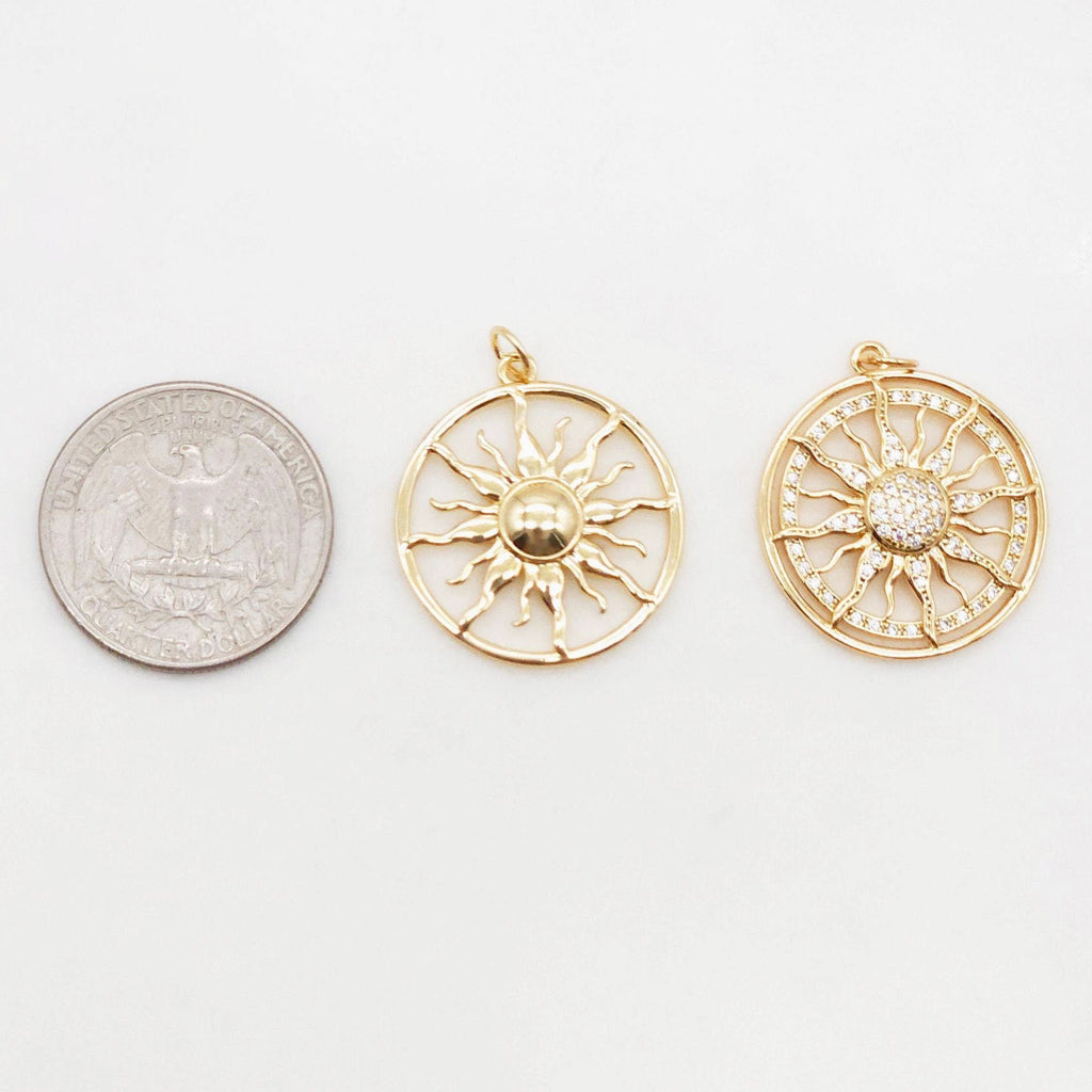 Sun Charm, Sunny Round Pendant, 18K Gold Plated Micro CZ Pave, 26mm, Necklace Making Charm, Jewelry Findings S20394