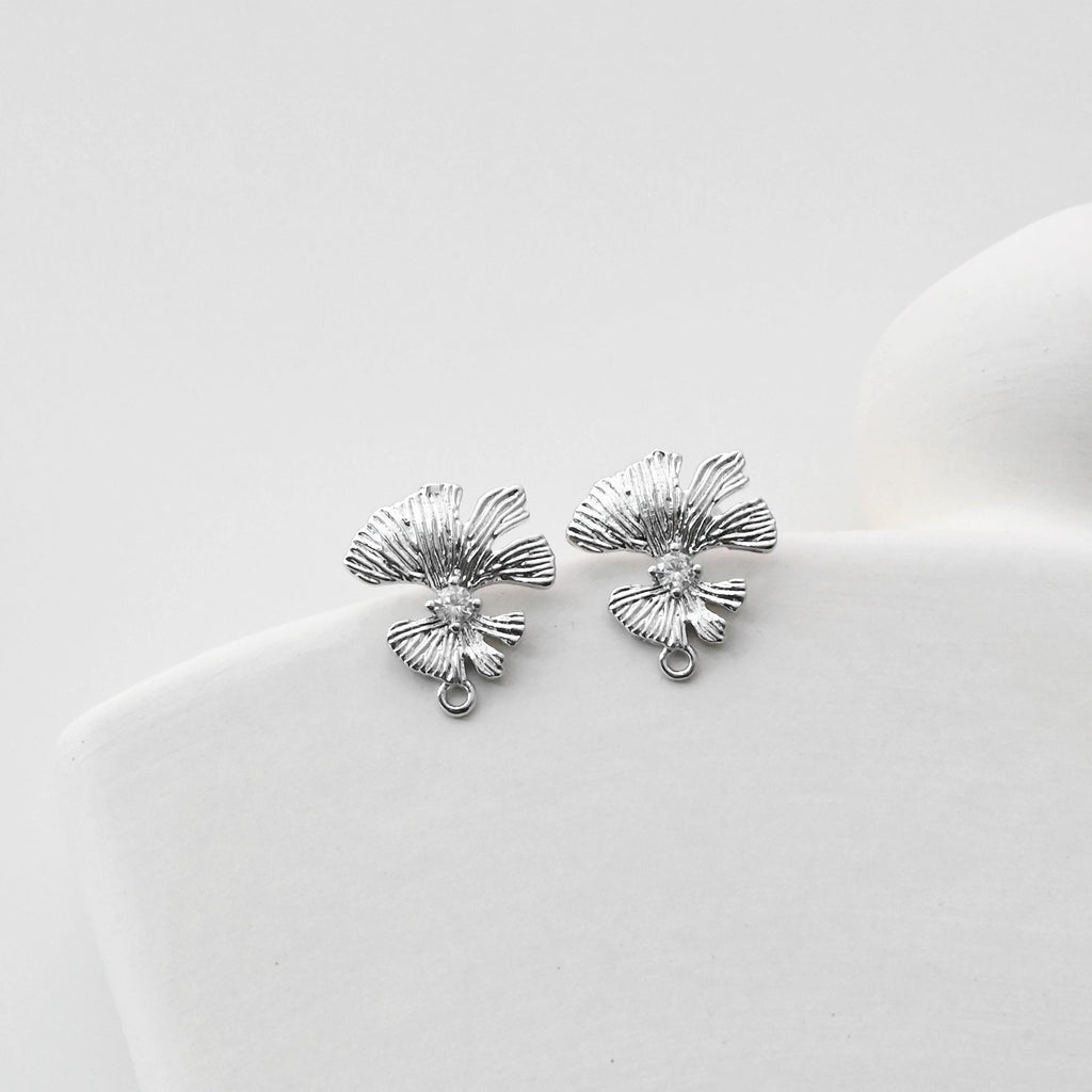 Flower Earring Post, 18K Real Gold Plated Brass Stud Earring With Loop, S925 Silver Pin, CZ Pave, Nickel Free, Earring Finding D0404