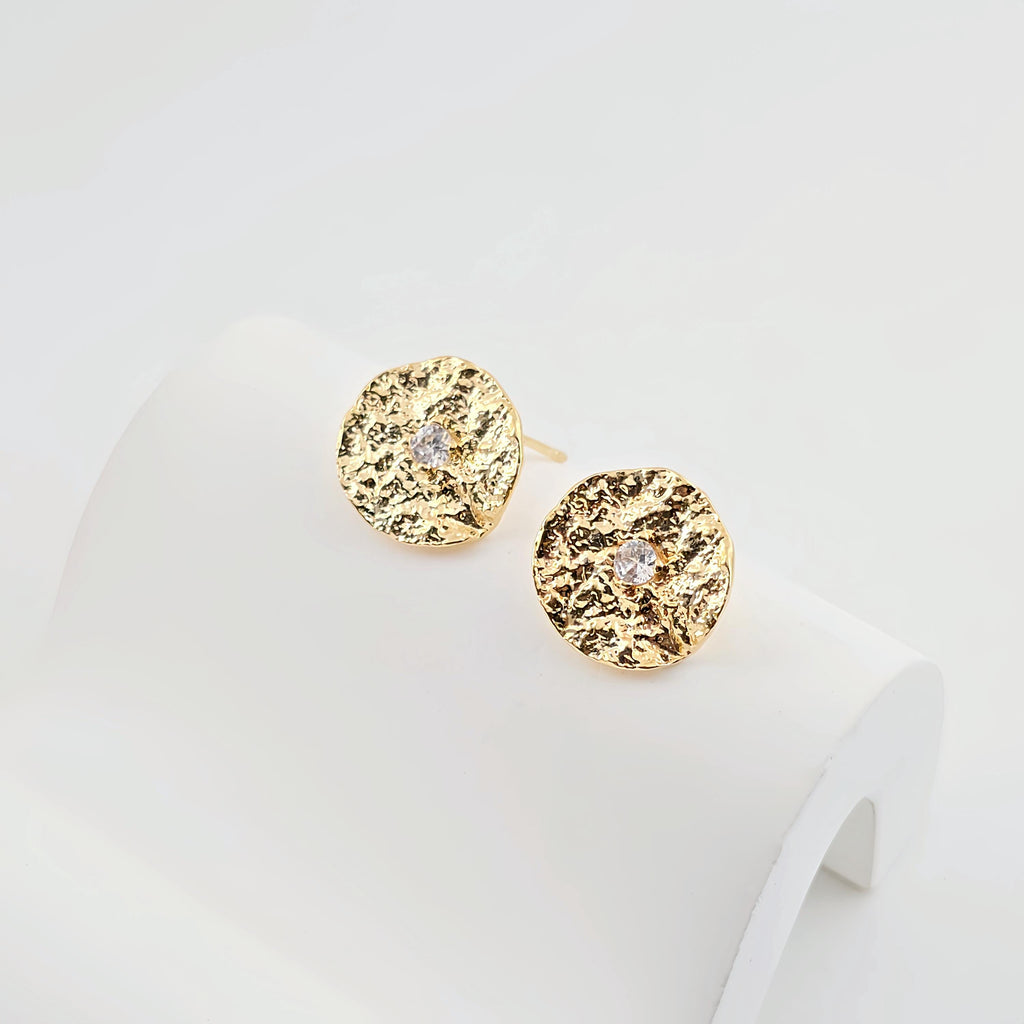 4pcs Round Pleated Earring Post, S925 Silver Pin, 14K Gold/Silver Plated, Nickel Free Earrings, CZ Pave Ear Stud, Earring Findings ZX280