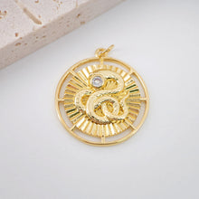 Load image into Gallery viewer, Multicolor Cubic Pave Round Charm, 18K Gold Plated Round Pendant, 35mm, Necklace Making Charm, Jewelry Findings S20568