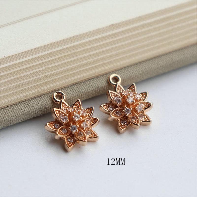 10pcs Flower Charm, Cubic Zircon Crystal Flower Pendant, CZ Earring Charms,   Gold Plated  Earring Charms, Jewelry Findings JY028-F004