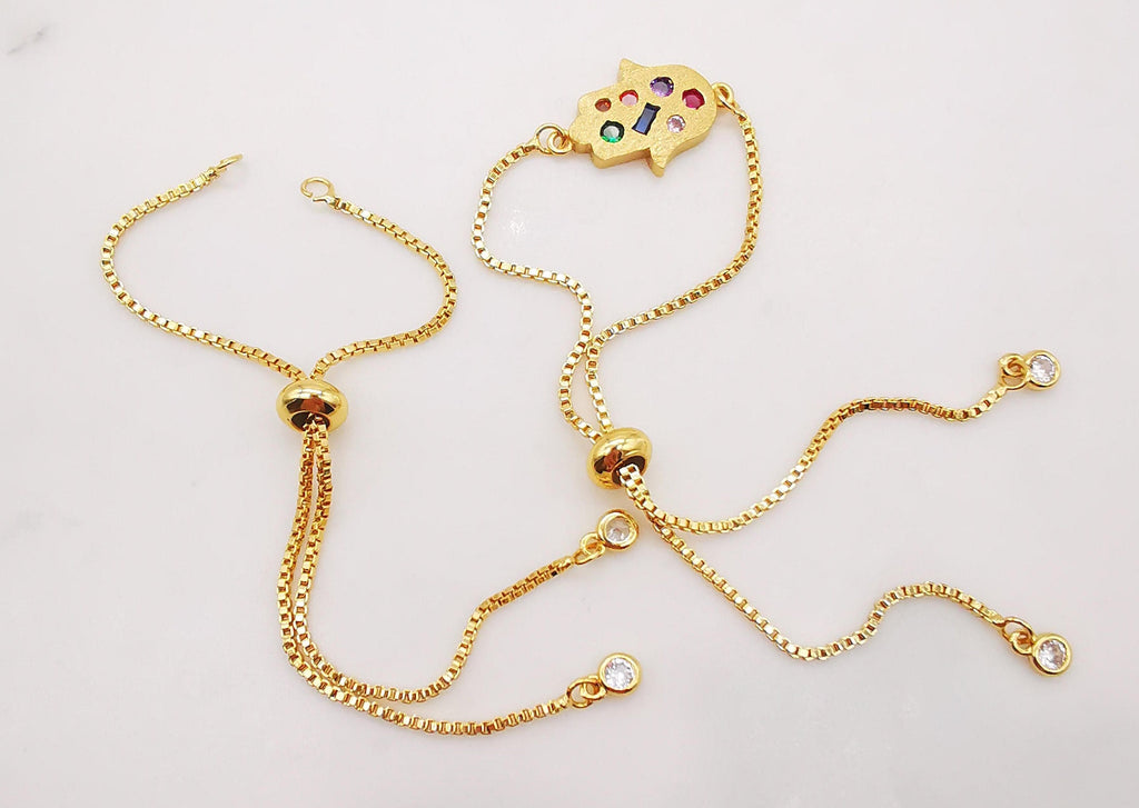 5PCS Adjustable Bracelet Making Chain For Making, 18K Gold Plated Half Finished Slide Box Chain with Rubber Stopper Beads 1.2mm Flat, S992