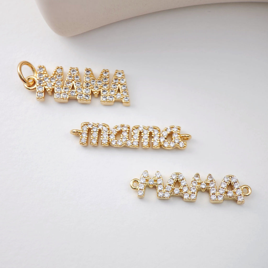Cubic MAMA Connector, 18K Gold Plated Micro CZ Pave Connector Charm, Necklace Making Findings, Jewelry Finding Gift for Mom S1125