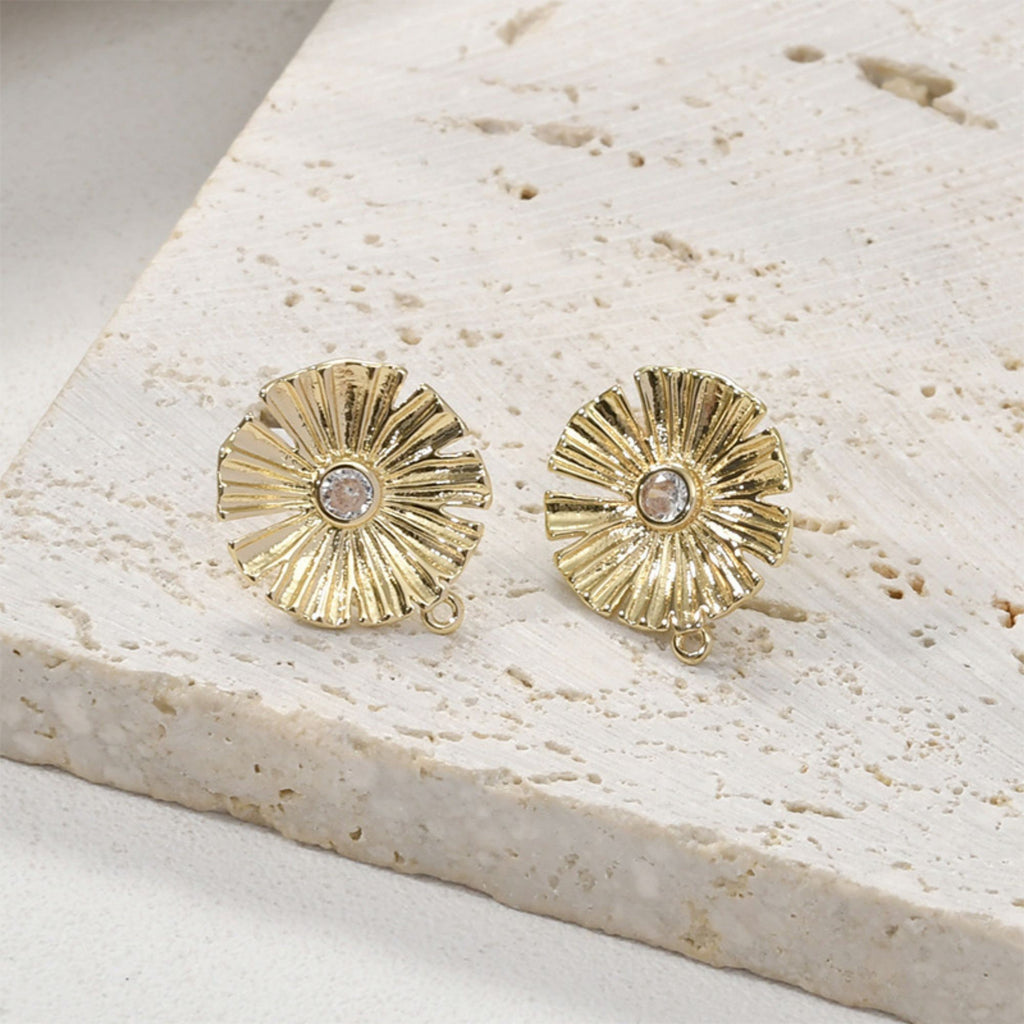 عمود قرط زهرة، قرط مرصع من النحاس المطلي بالذهب الحقيقي عيار 18 قيراطًا مع حلقة، خالٍ من النيكل، أداة العثور على القرط LL217-D0384