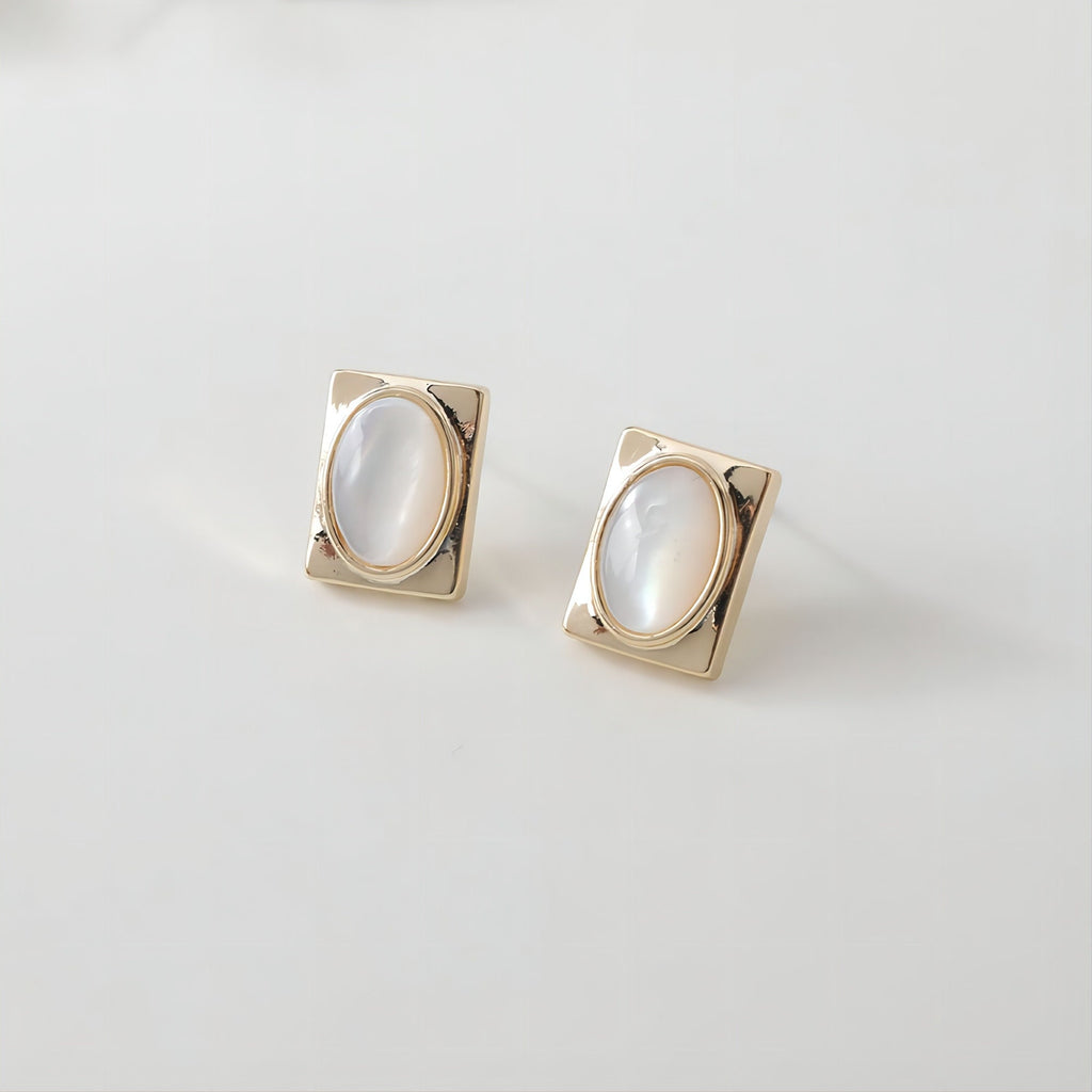 Rectangular Shell Ear Post With Loop, S925 Silver Ear Pin Nickel Free, Gold/Silver Ear Stud, Hypoallergenic Earring Findings GS002