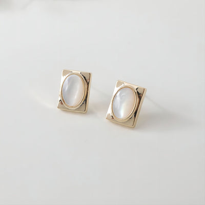Rectangular Shell Ear Post With Loop, S925 Silver Ear Pin Nickel Free, Gold/Silver Ear Stud, Hypoallergenic Earring Findings GS002