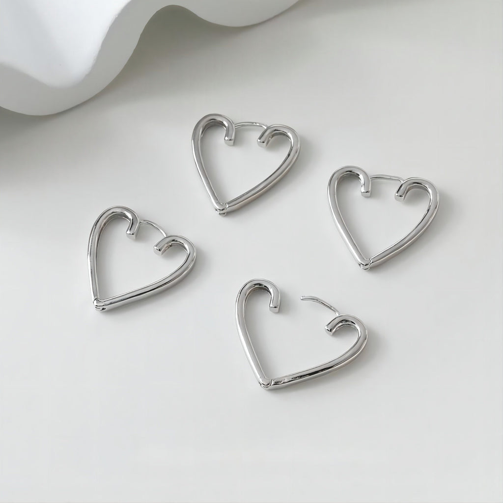Heart Hoop Earring, S925 Silver Ear Pin, Huggie Hoops Earring Finding, Heart Ear Hoops, 17mm, 22mm, hoop earrings GE033