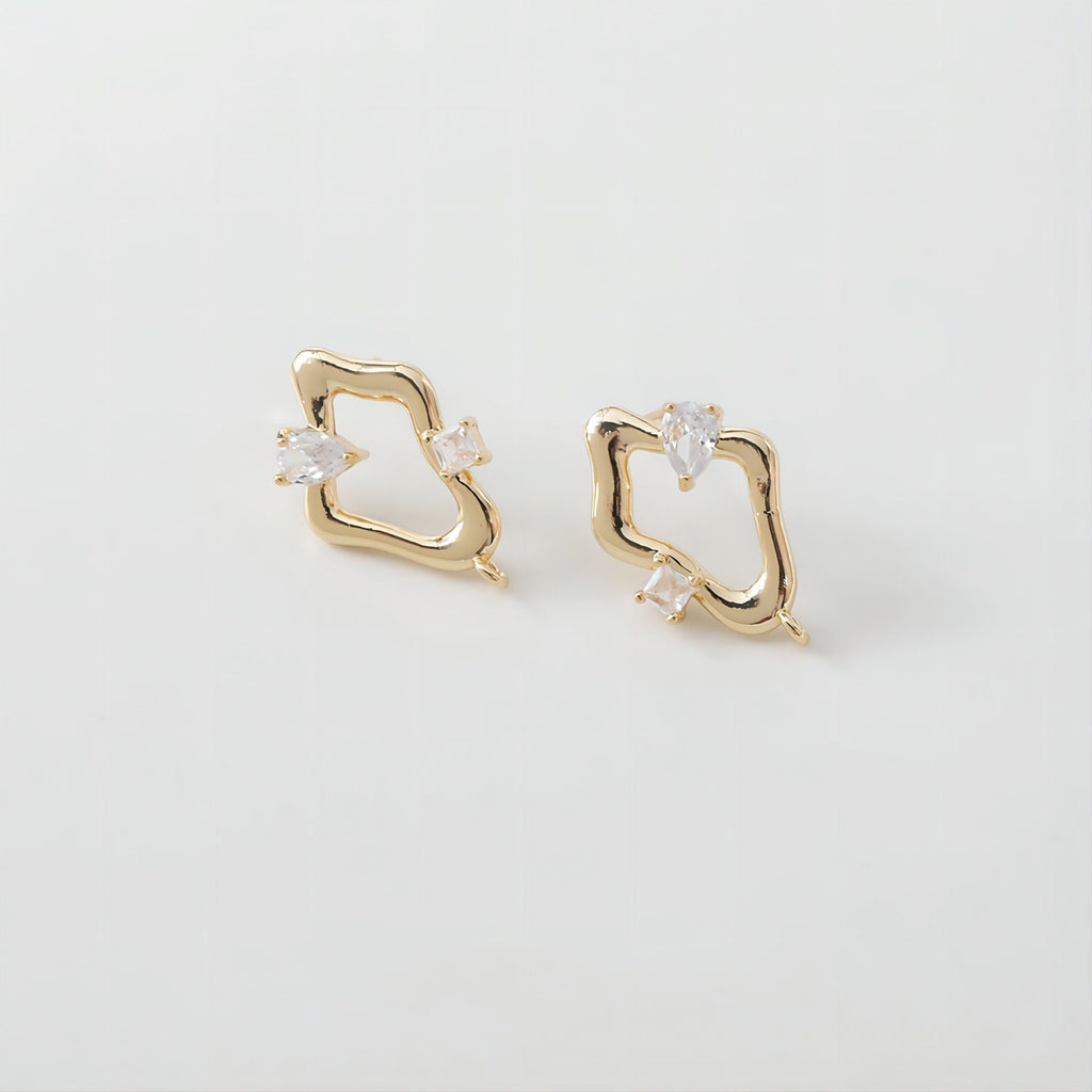 Irregular Pave CZ Earring Post, 14K Gold/Silver Plated,  S925 Silver Pin Nickel Free Earrings, Hypoallergenic Earring Findings JJ005