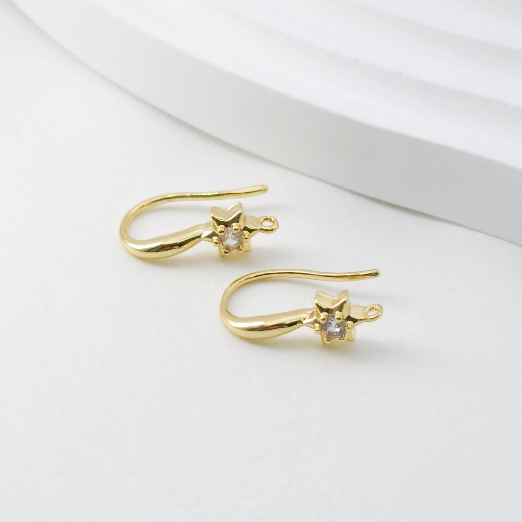 Hexagram Zircon Ear Wire Hook, Gold Plated Star Earring Hook, Hypoallergenic Hooks Earring , Handmade Earring Findings  Supplies D0092
