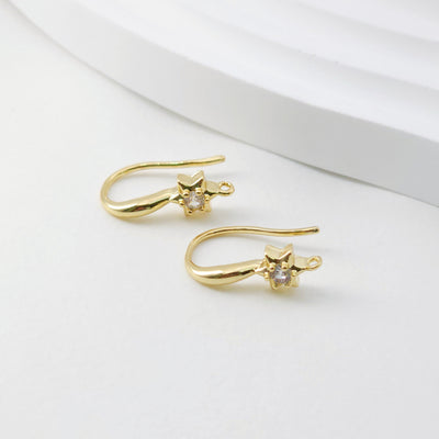 Hexagram Zircon Ear Wire Hook, Gold Plated Star Earring Hook, Hypoallergenic Hooks Earring , Handmade Earring Findings  Supplies D0092