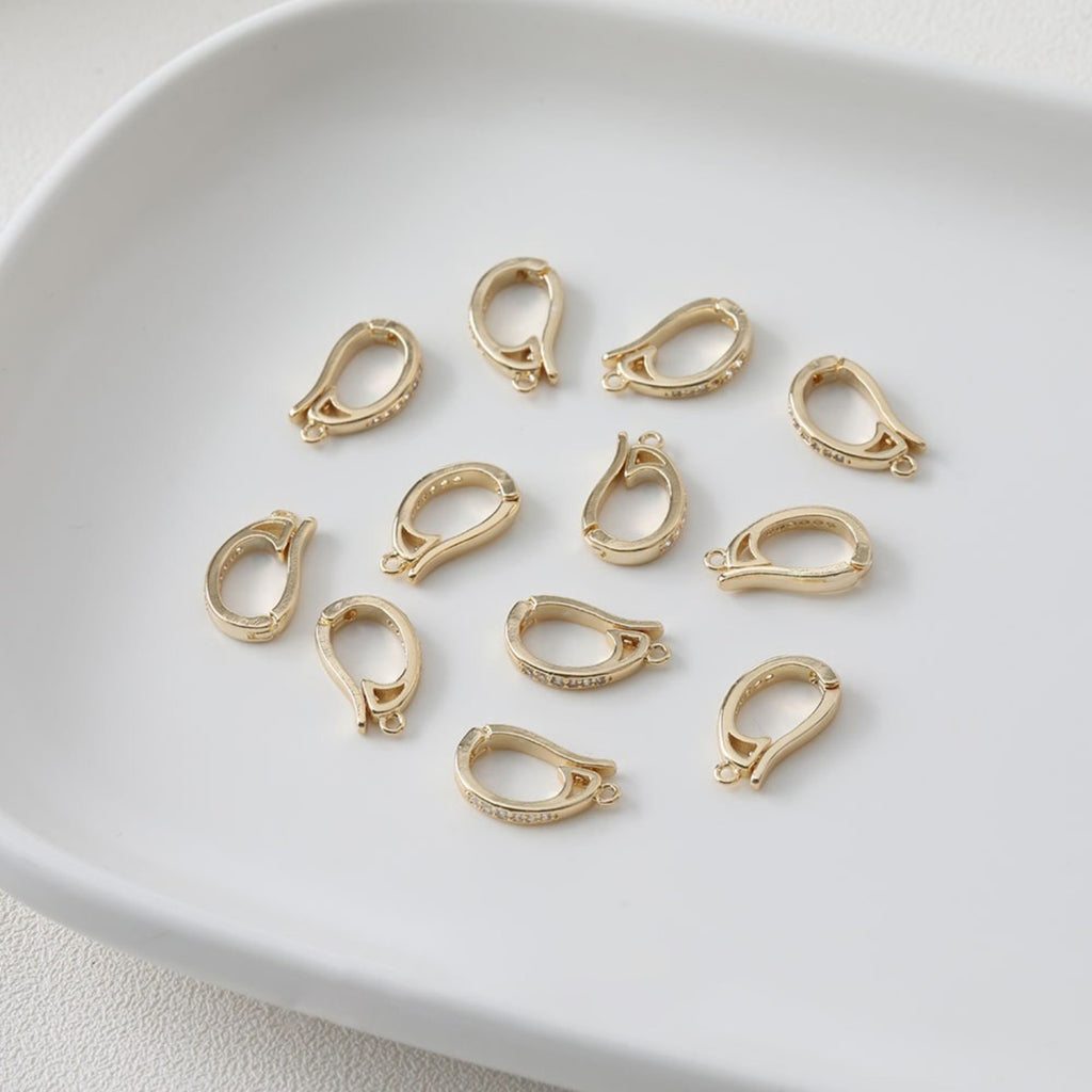 6pcs- 14K Gold Plated Pendant Top, CZ Pave Pendant Snap on Bails, Clasp Link Connector, 12mm,16mm, Jewelry Making ZZ065