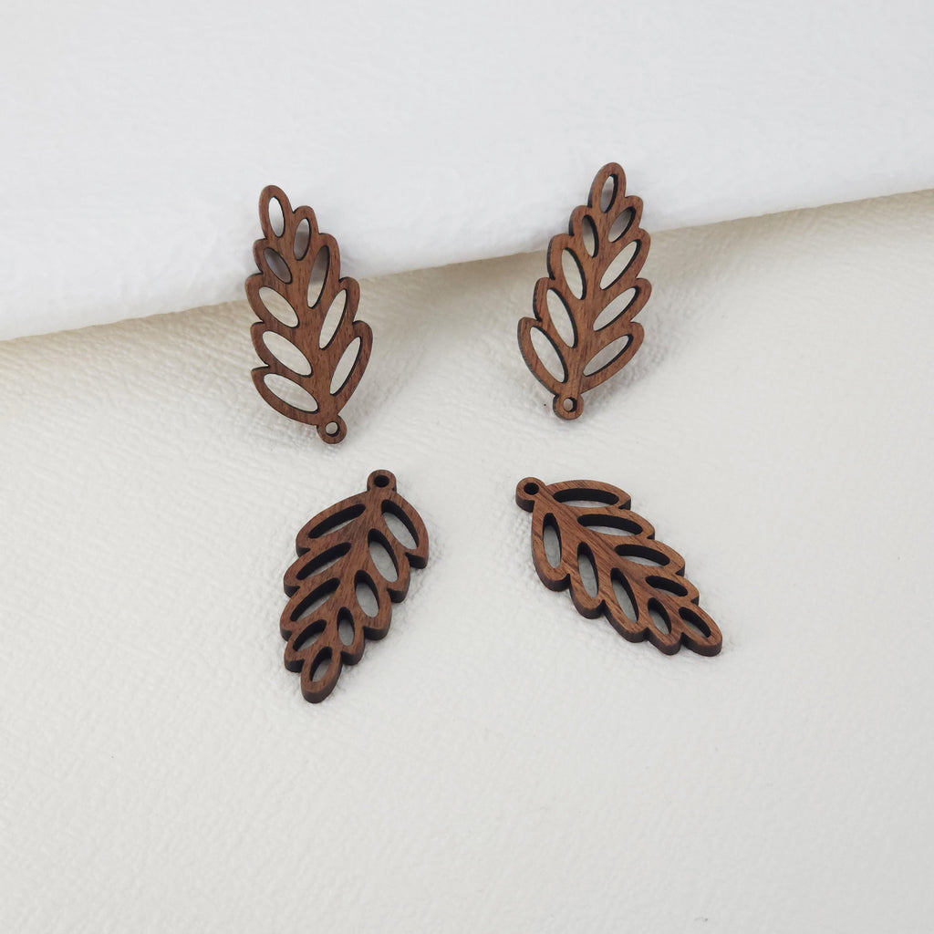 2PCS Leaf Shape Wood Charms, Wooden Pendant, Reclaimed Walnut Wood, Geometric Statement Wood Earrings Diy Ideas JT945
