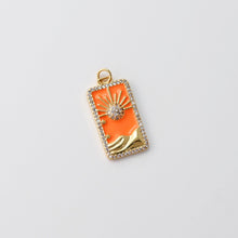 Load image into Gallery viewer, Enamel Sun Card Charms, Micro CZ Pave Sun Pendant, Black, Orange, Blue, 18K Gold Plated, Necklace Making Charms, Jewelry Findings S20427