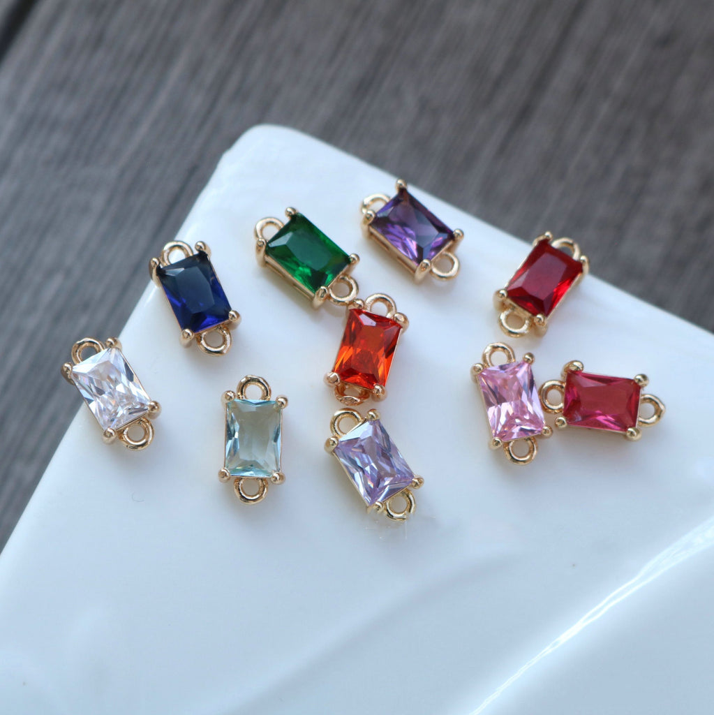 10pcs Rectangular Connector, Cubic Zircon Crystal Pendant, Bracelet Necklace Pendant, 14K Real Gold Plated, Jewelry Findings HL101-F047
