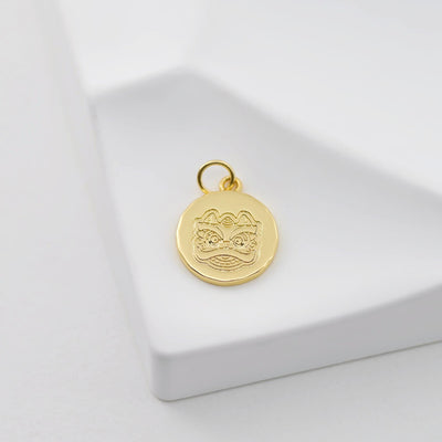 Round Badge Pendant, Lips Charm, Lion dance head Pendant, 18K Gold Plated, Necklace Making Charm, Jewelry Findings S20744