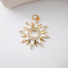 Load image into Gallery viewer, Enamel Sun Charm, Cubic Sunshine Round Pendant, 18K Shiny Gold Plated Micro CZ Pave, 23.5mm, Necklace Making Charm, Jewelry Findings S1135