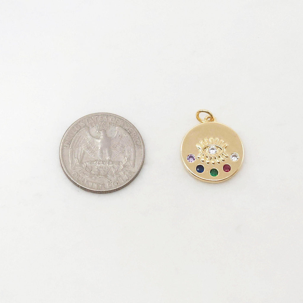 سحر عين الشر، قلادة عملة معدنية، قلادة عين مرصعة بالزركونيوم مطلية بالذهب عيار 18 قيراطًا، سحر صنع القلائد، نتائج المجوهرات S20408