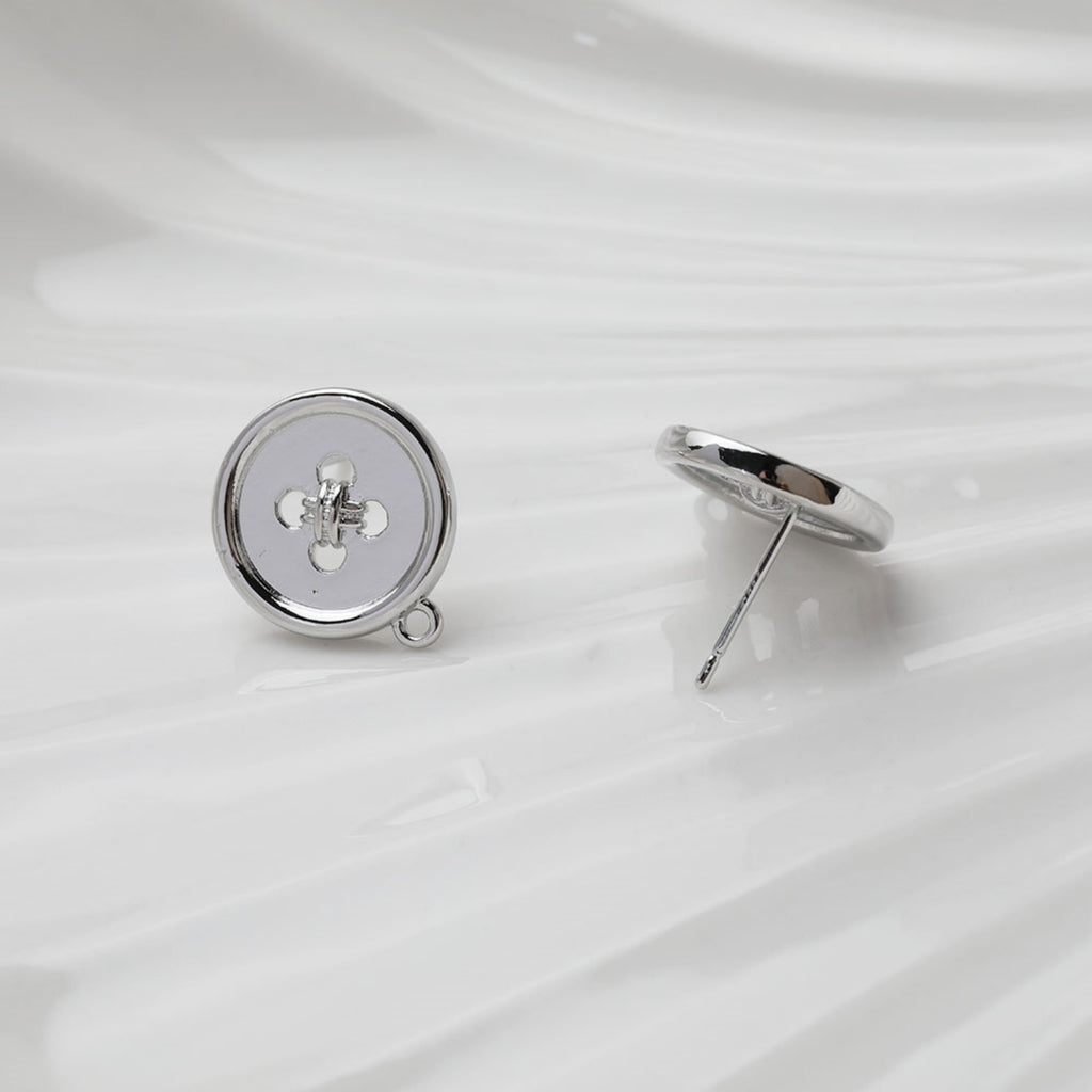 Round Button Post Earring With Loop, S925 Silver Ear Pin Nickel Free, Gold/Silver Ear Stud, Hypoallergenic Earring Findings GT025
