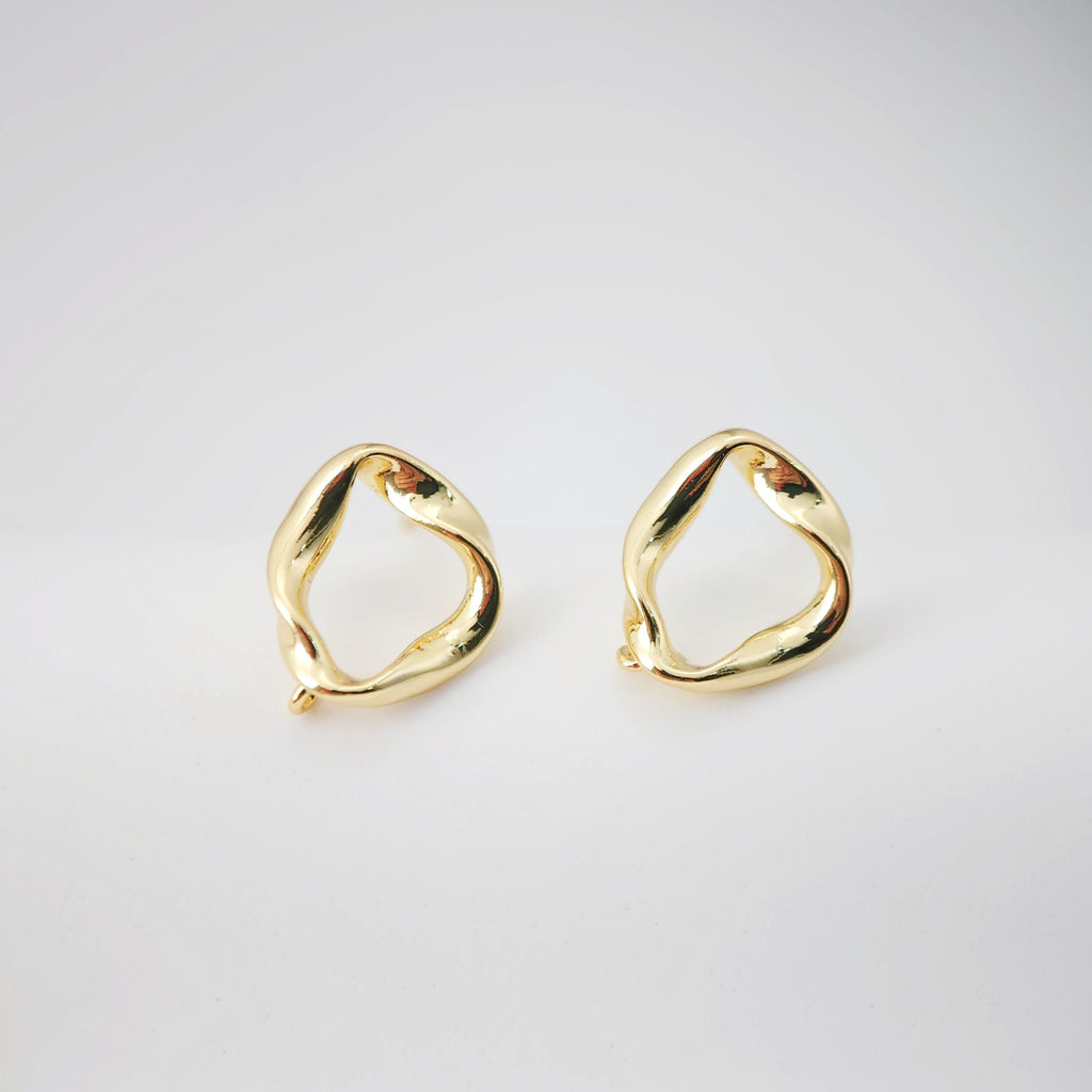 18K Gold Irregular Post With Loop, Stud Earring Nickel Free, 13.3mm, Hypoallergenic Earring Findings D0204