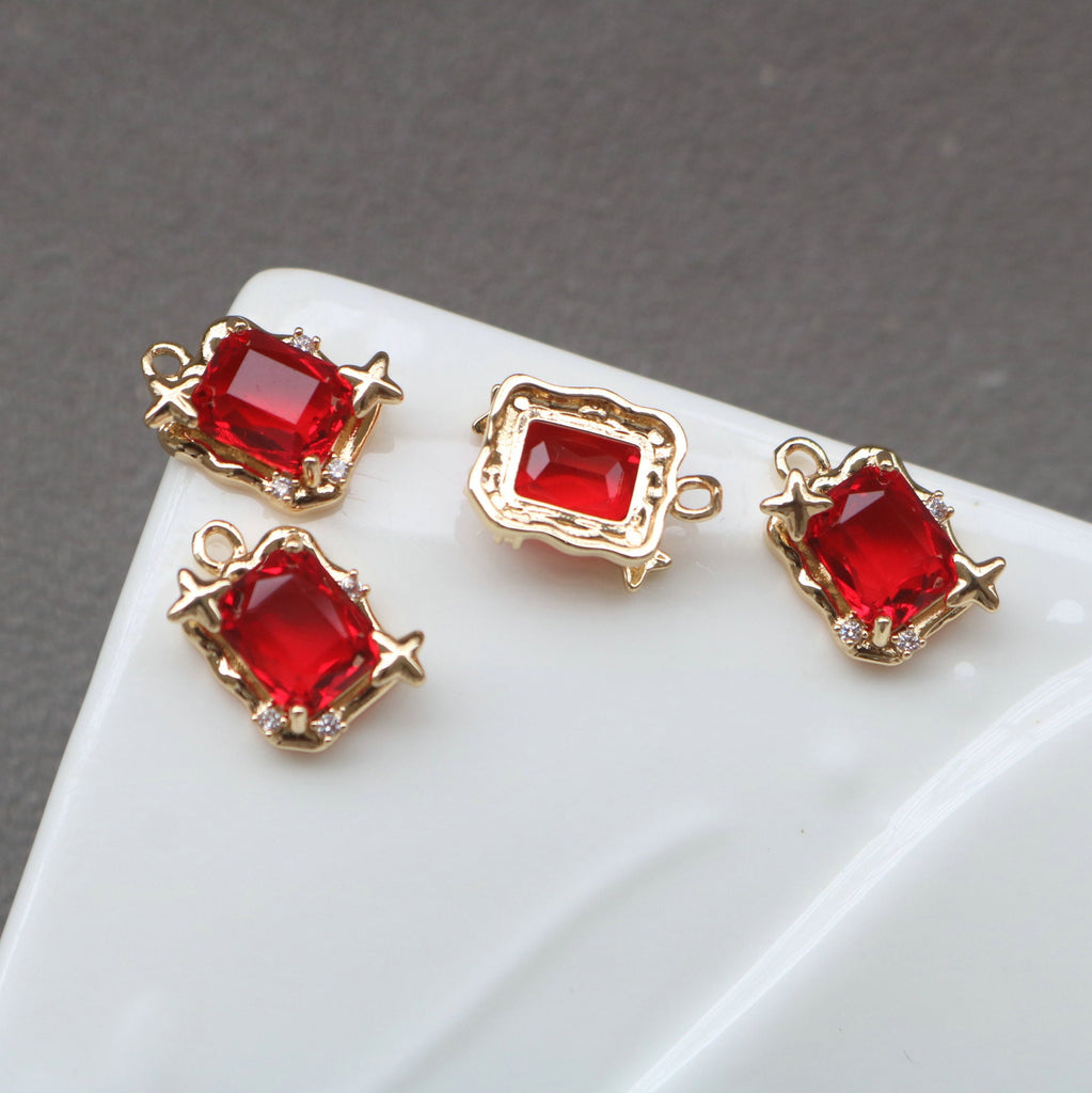 10pcs Rectangular Connector, Cubic Zircon Crystal Pendant, Bracelet Necklace Pendant, 14K Real Gold Plated, Jewelry Findings HL067-F133