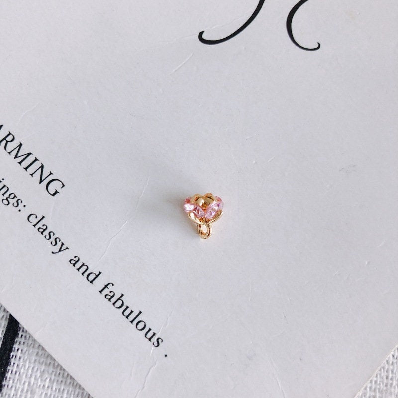 10pcs Flower Pendant Charm with loops, 3D Mini Flower, Cubic Pave Pendant, Bracelet Necklace Making, Gold Plated Jewelry Findings MY065-F059