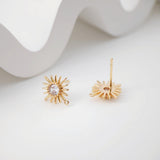Poste para aretes con sol y pavé cúbico, arete chapado en oro de 18 quilates con aro, pasador de plata S925, poste con forma de sol, fornitura para aretes ZX248