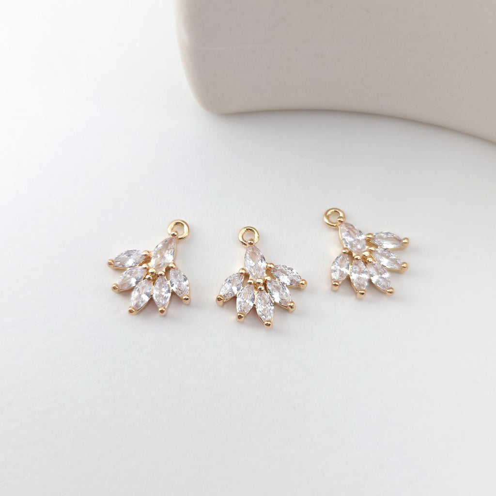 Leaf Charm, Cubic Zircon Crystal Leaf Pendant, CZ Earring Charms,  Gold Plated Brass Earring Charms, Jewelry Findings D0243