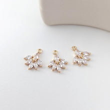 Load image into Gallery viewer, Leaf Charm, Cubic Zircon Crystal Leaf Pendant, CZ Earring Charms,  Gold Plated Brass Earring Charms, Jewelry Findings D0243