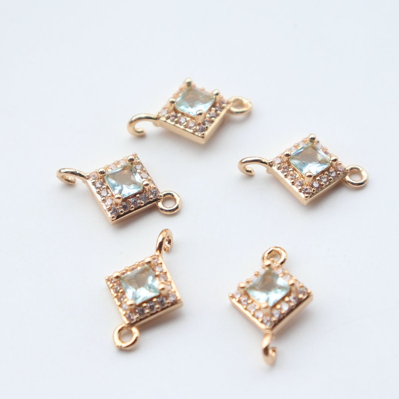5pcs CZ Pave Small Square Charm, Cubic Zircon Crystal Pendant, Bracelet Necklace Pendant, 14K Real Gold Plated, Jewelry Findings JY042-F170