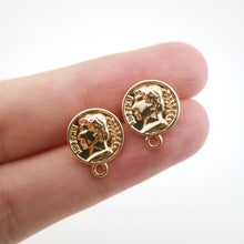 Load image into Gallery viewer, 10pcs 14K Gold Round Post With Loop, Lady Stud Earring Nickel Free, 14.5mm, Hypoallergenic Earring Findings ZX118