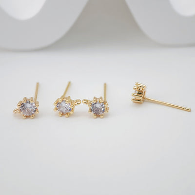 4PCS Mini Ear Post with Loops, 5mm, S925 Silver Ear Pin, Nickel Free, Zircon Gemstones 18K Gold Plated Stud Earring Finding ZX063