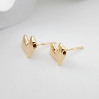 Gold Heart Earring Post, 18K Gold Nickel Free Earrings, S925 Silver Ear Pins, 9.4*11mm, Heart Shape Ear Stud with Loop ZX204