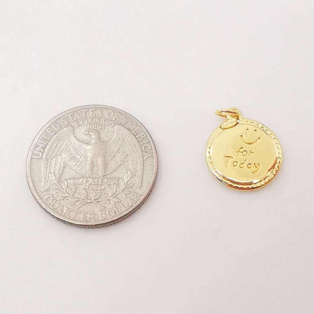 10pcs Happy for Today Charm, 14mm, 18K Gold Plated Smiley Face Pendant, Necklace Making Charms, Jewelry Findings S1044