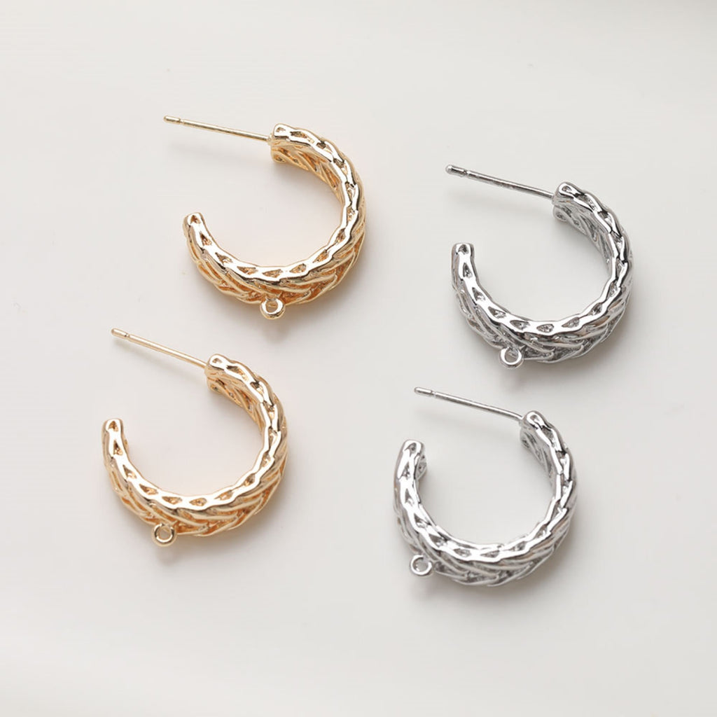 Pendientes de botón en forma de C, chapados en oro de 14 quilates y plata de ley 925, sin níquel, hipoalergénicos, JG044-D0360