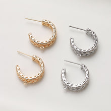 Cargar imagen en el visor de la galería, Pendientes de botón en forma de C, chapados en oro de 14 quilates y plata de ley 925, sin níquel, hipoalergénicos, JG044-D0360