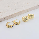 C Shape Ear Post, Cubic Zirconia Pave, Nickel Free, 18K Gold Plated Stud Earring Finding S1260