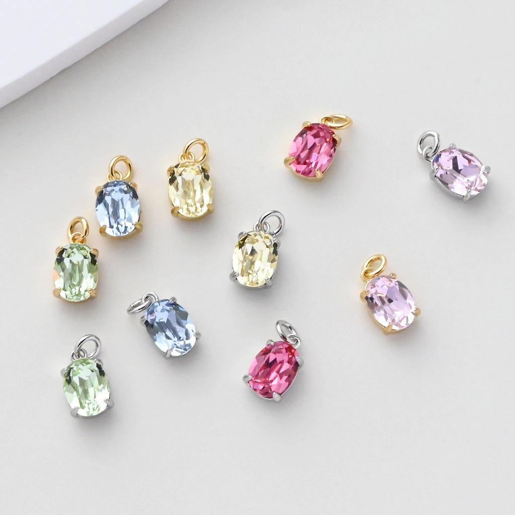 Oval Charms, Cubic Zircon Stone Charm, Shiny Crystal Pendant, 18K Gold Plated Charms, For Necklace Making,Jewelry Findings S1399